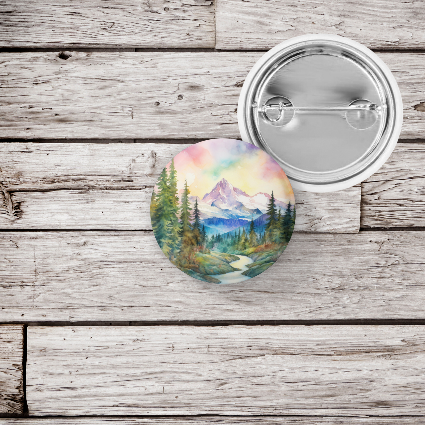 Mountain Forest 3 Pin Back Button, Magnet, Keychain