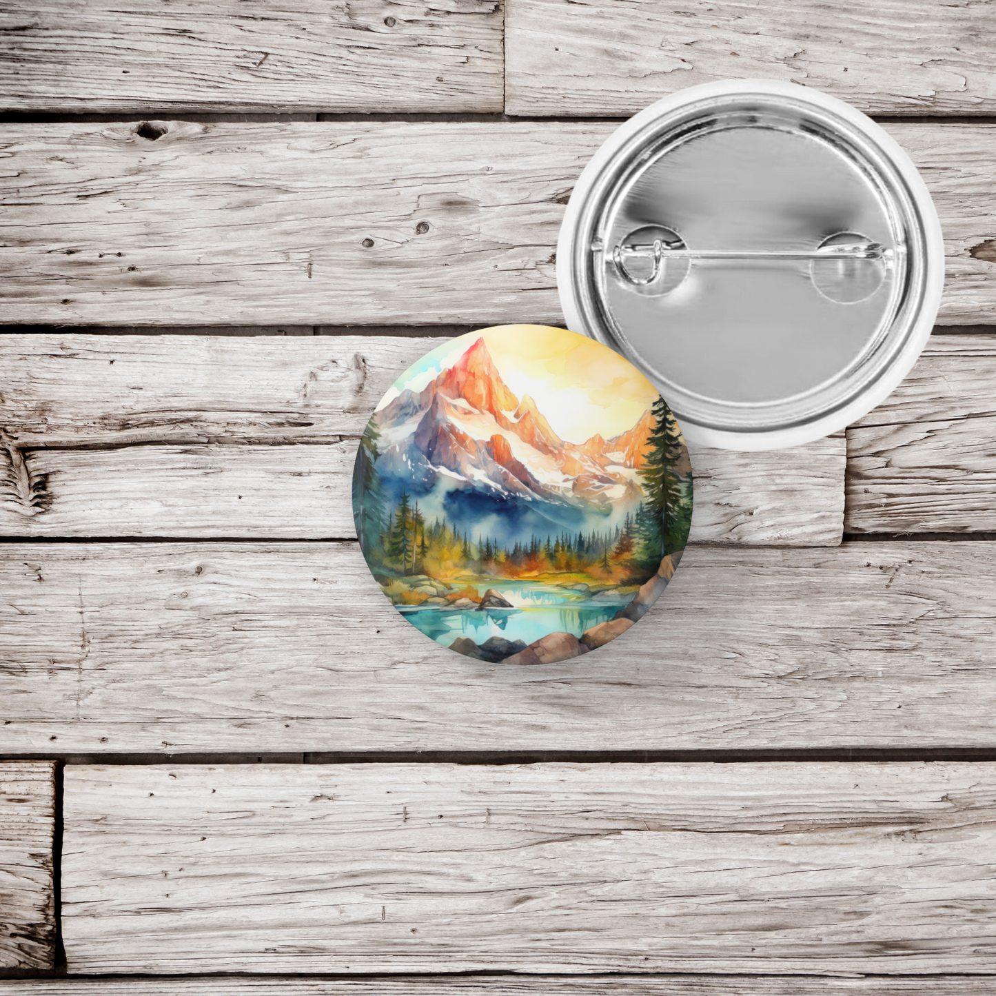 Mountain Forest 1 Pin Back Button, Magnet, Keychain