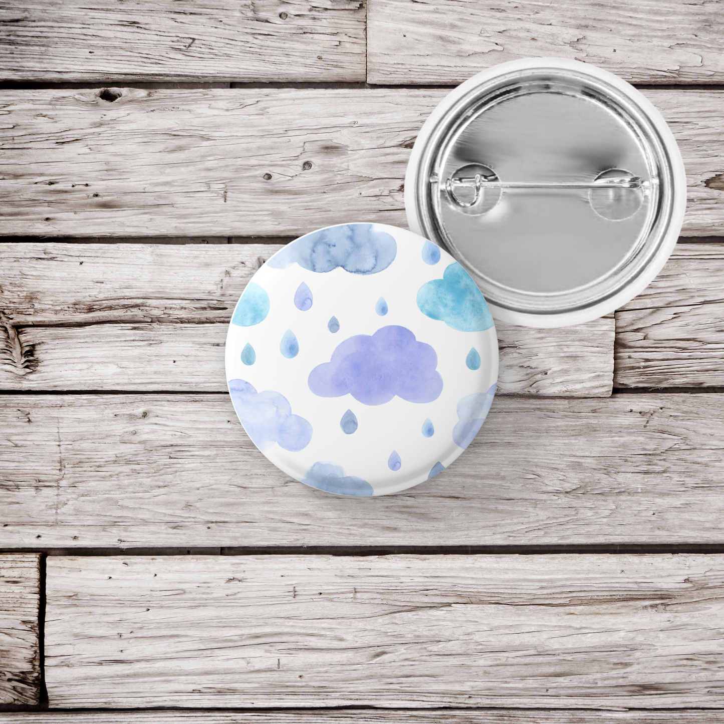 Rain Clouds Pin Back Button, Magnet, Keychain