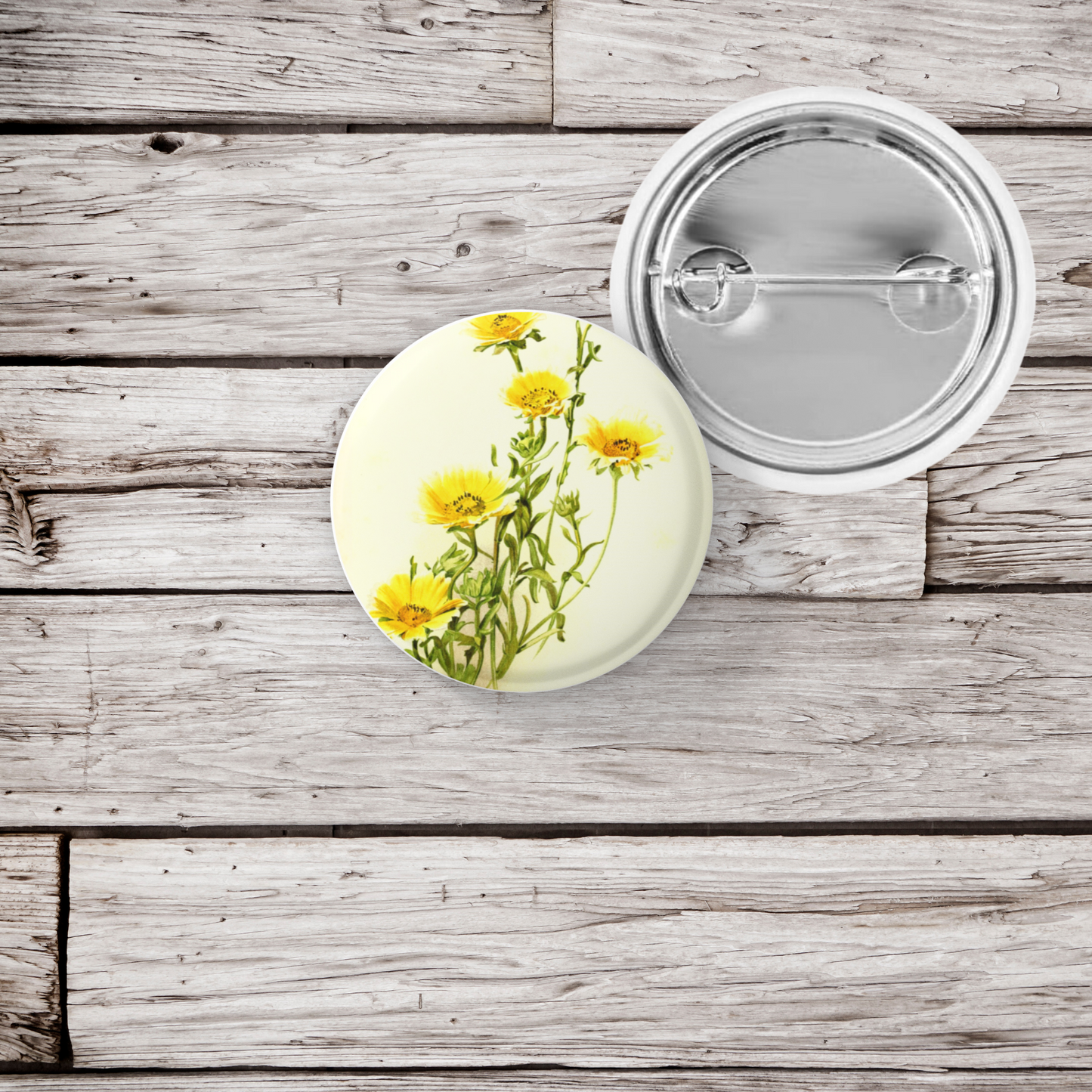 Yellow Flower Pin Back Button, Magnet, Keychain