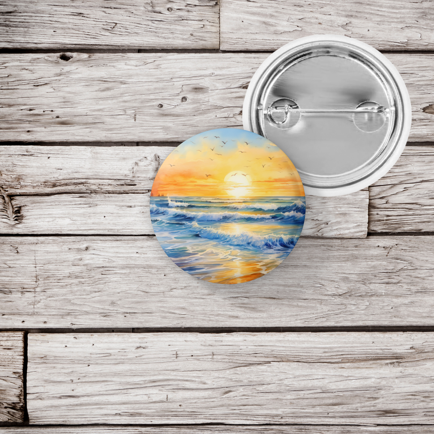Beach Landscape 1 Pin Back Button, Magnet, Keychain