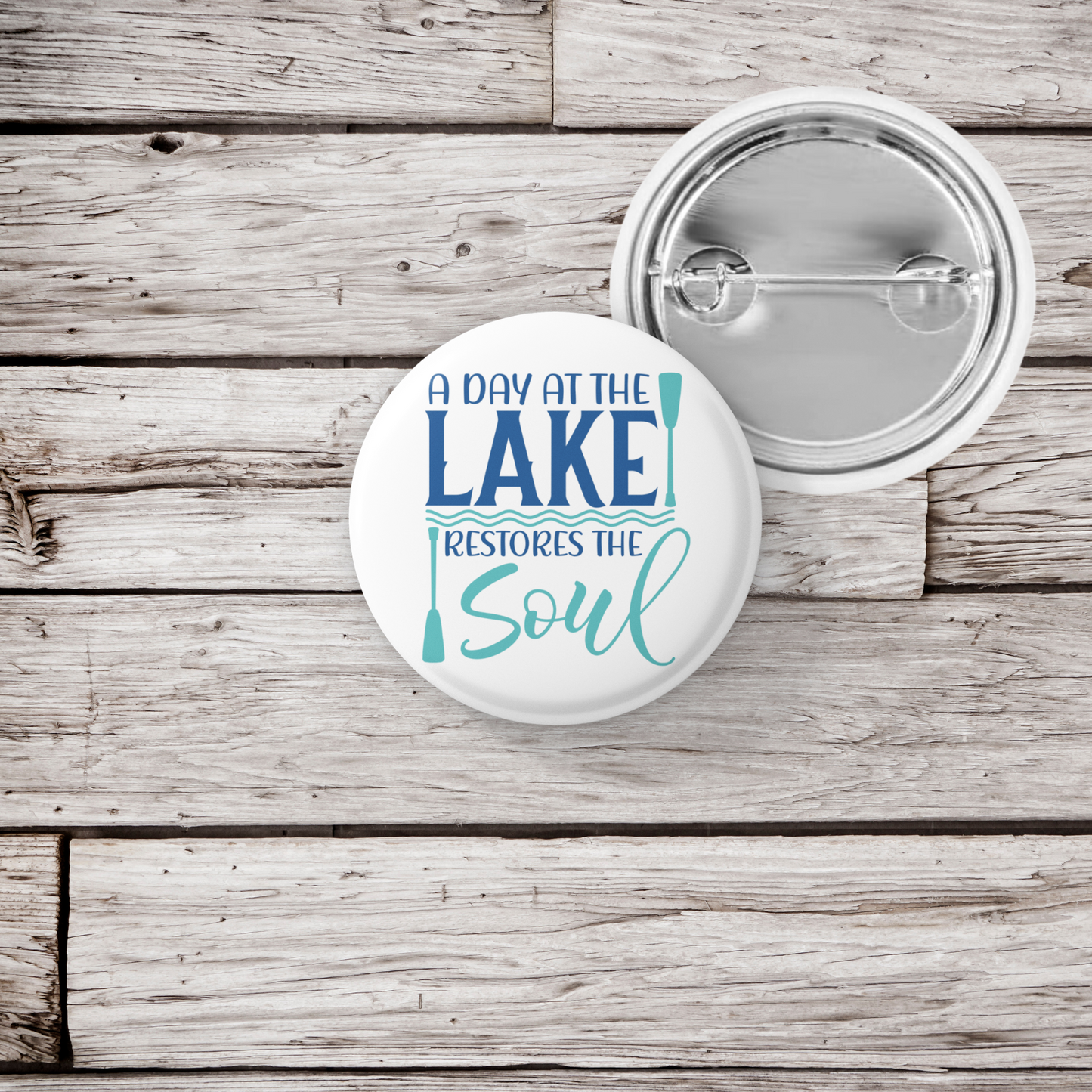 A Day At The Lake Pin Back Button, Magnet, Keychain