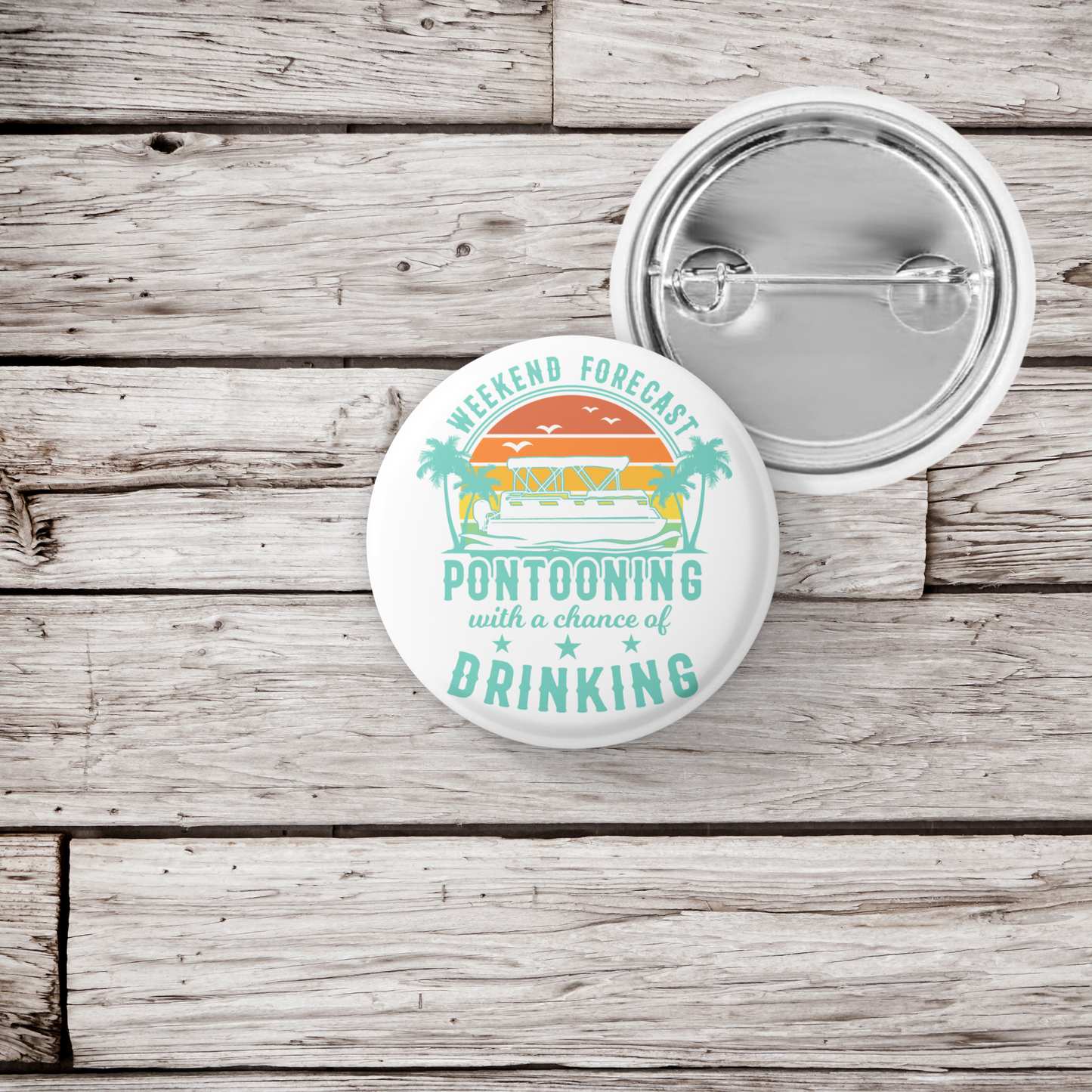 Pontoon Boat Pin Back Button, Magnet, Keychain
