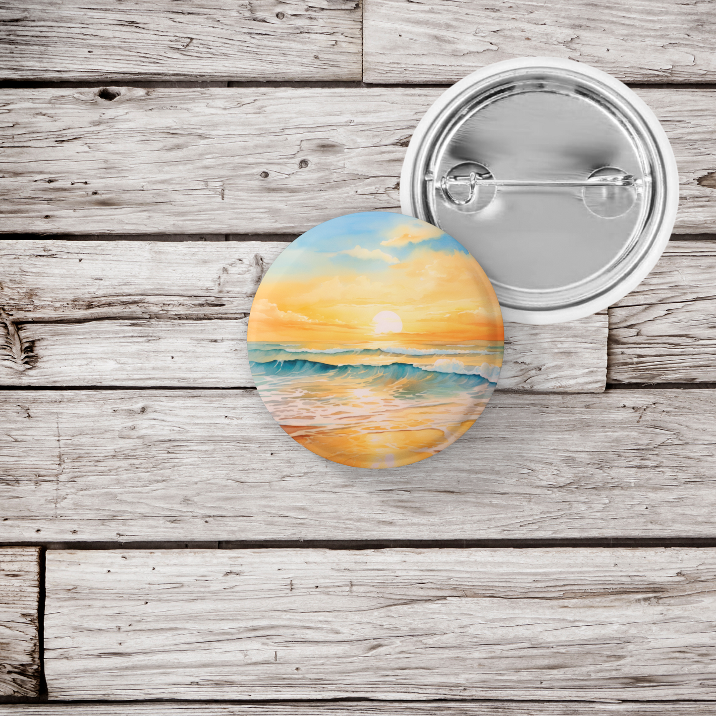 Beach Landscape 4 Pin Back Button, Magnet, Keychain