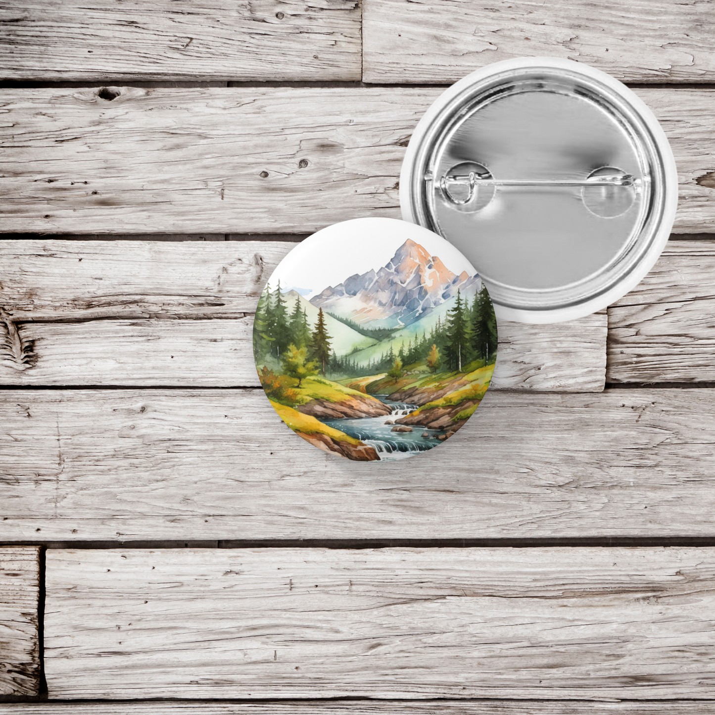 Mountain River 2 Pin Back Button, Magnet, Keychain