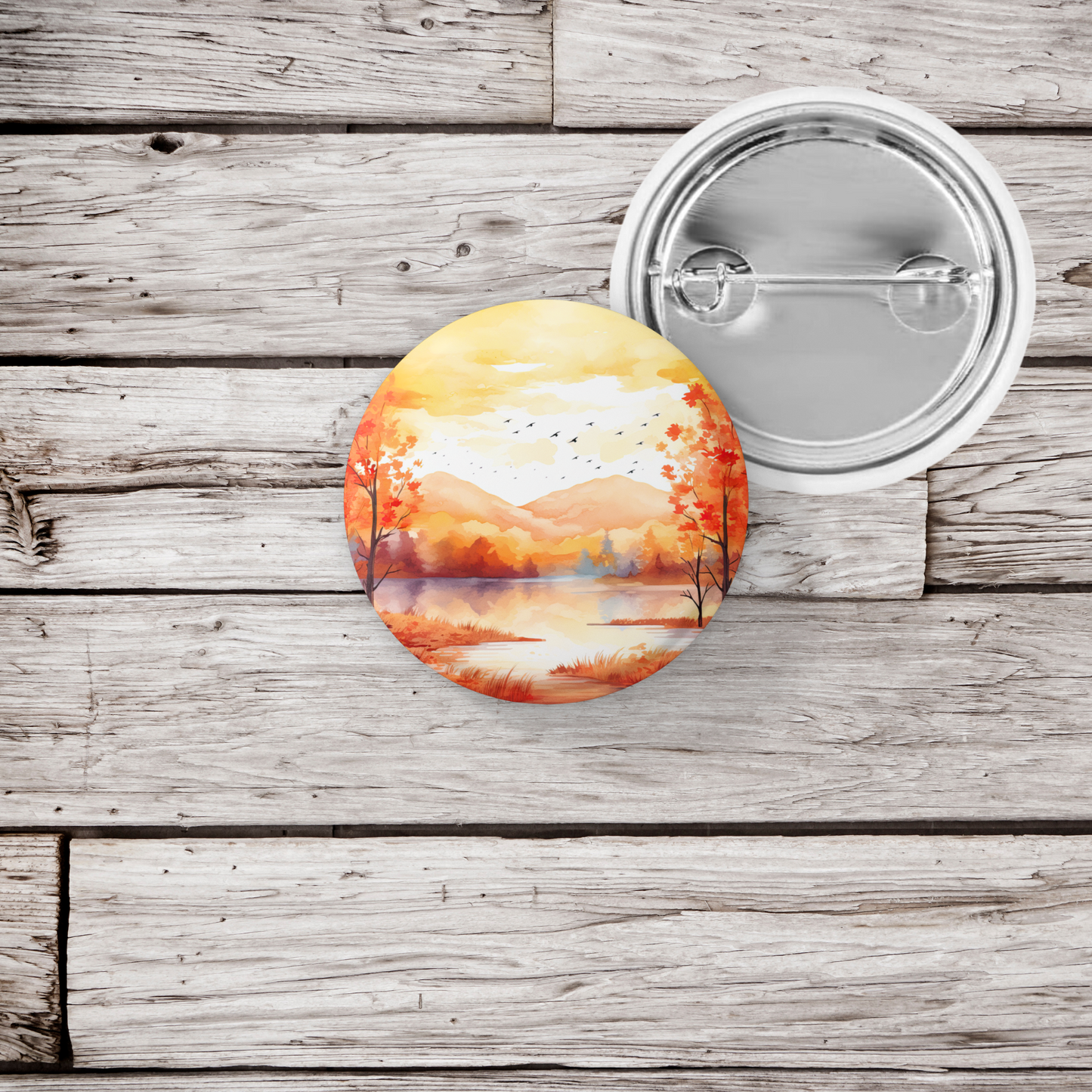 Autumn Landscape Pin Back Button, Magnet, Keychain