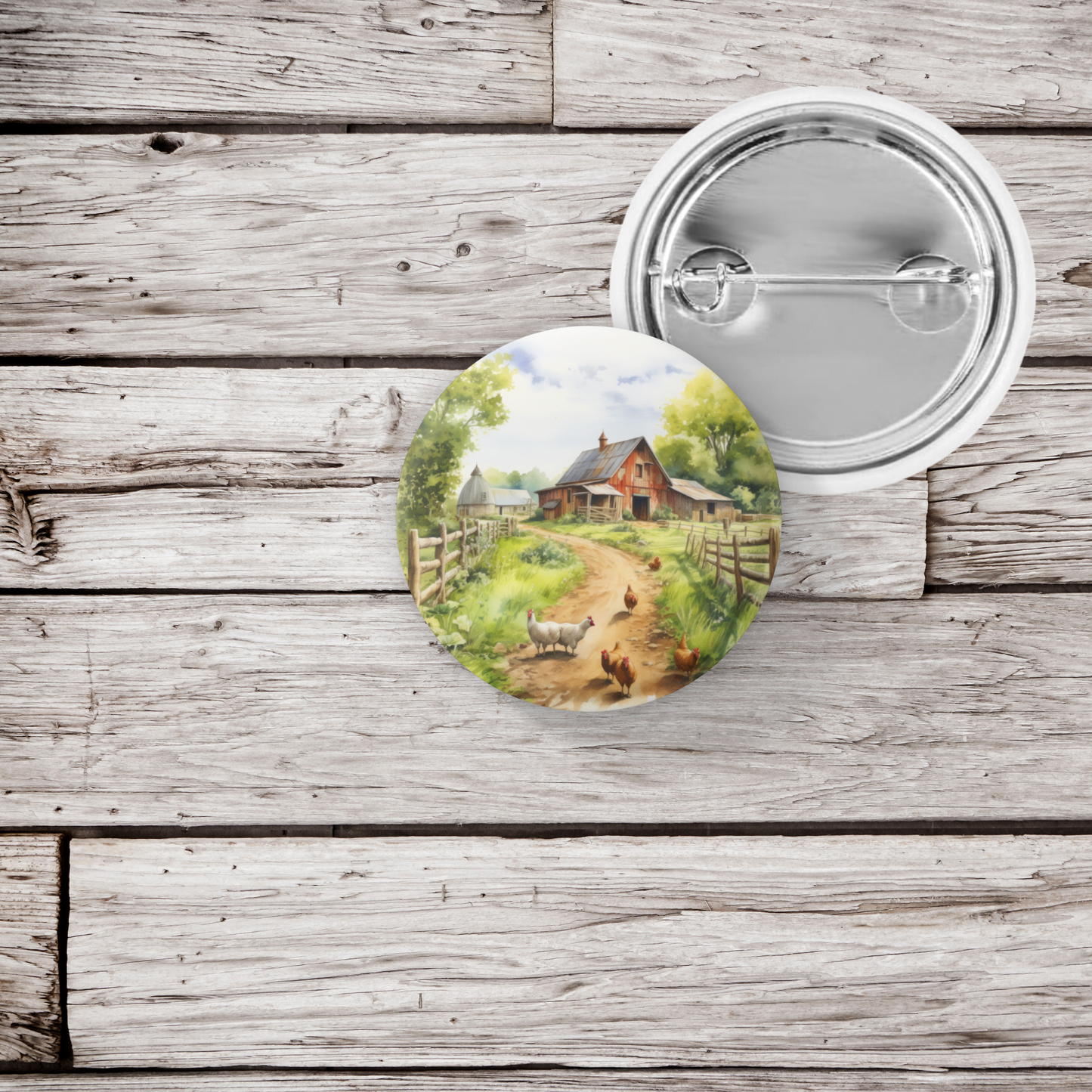Farm Landscape 4 Pin Back Button, Magnet, Keychain