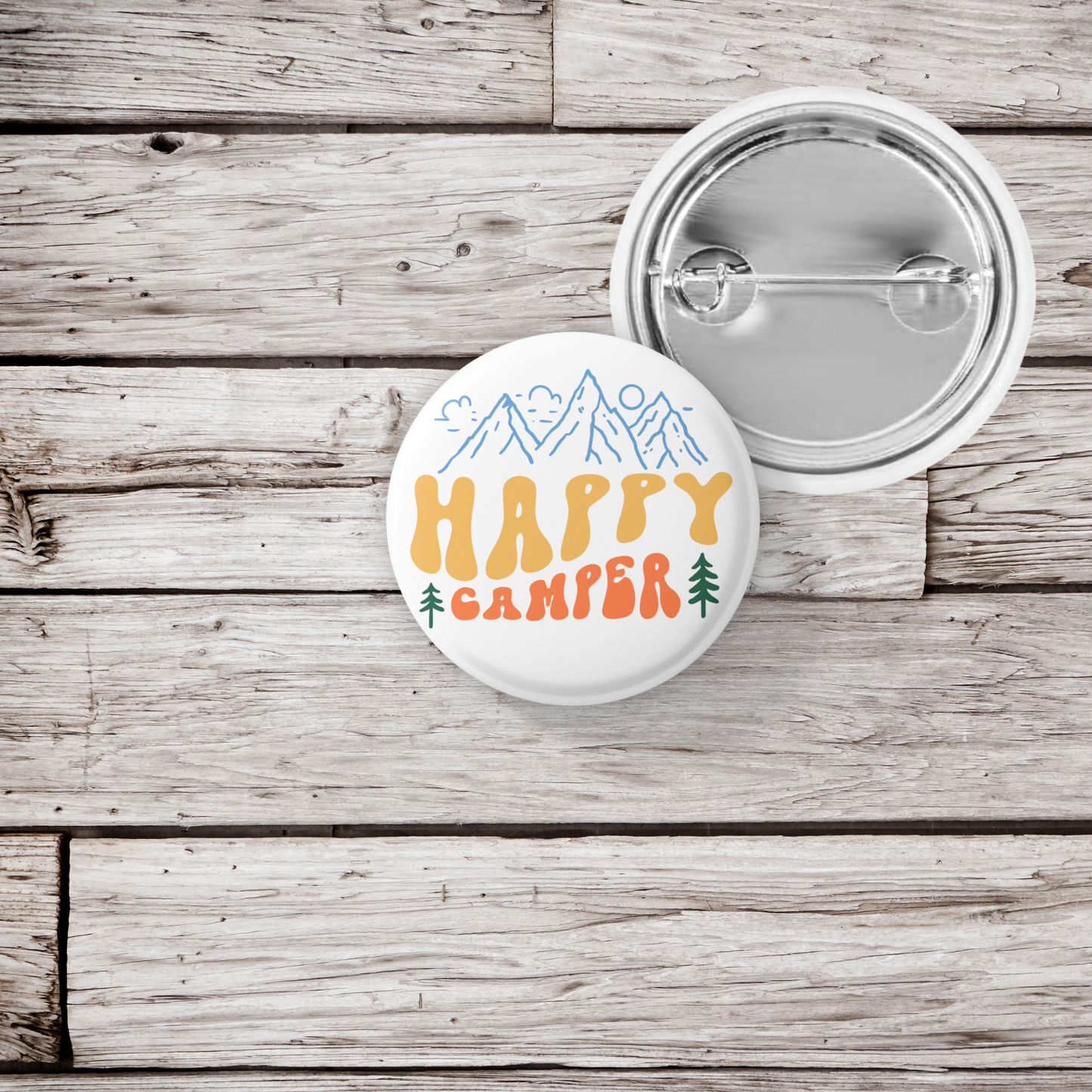 Happy Camper Pin Back Button, Magnet, Keychain