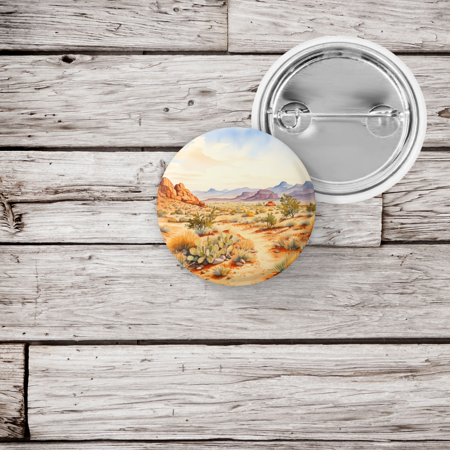 Desert Landscape 3 Pin Back Button, Magnet, Keychain