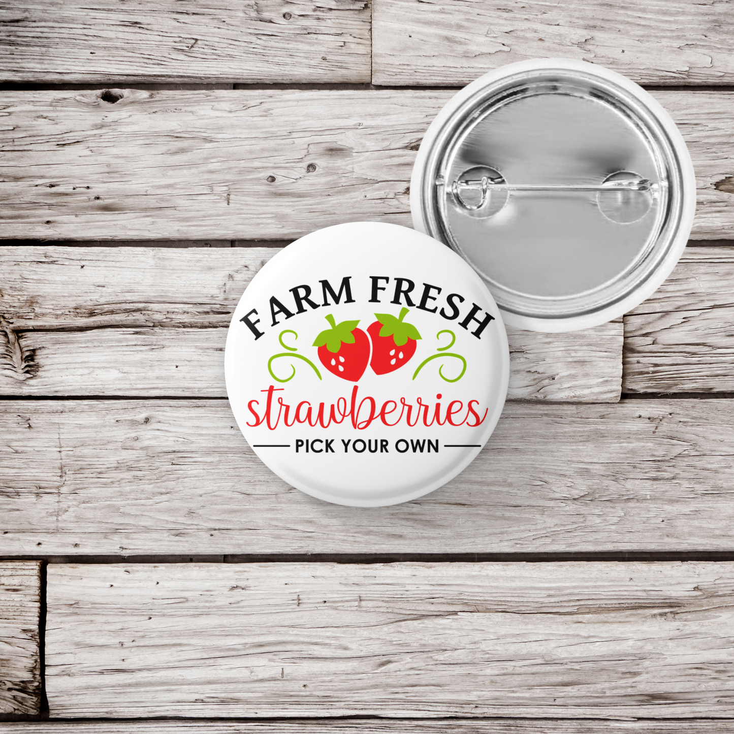 Farm Fresh Strawberries Pin Back Button, Magnet, Keychain