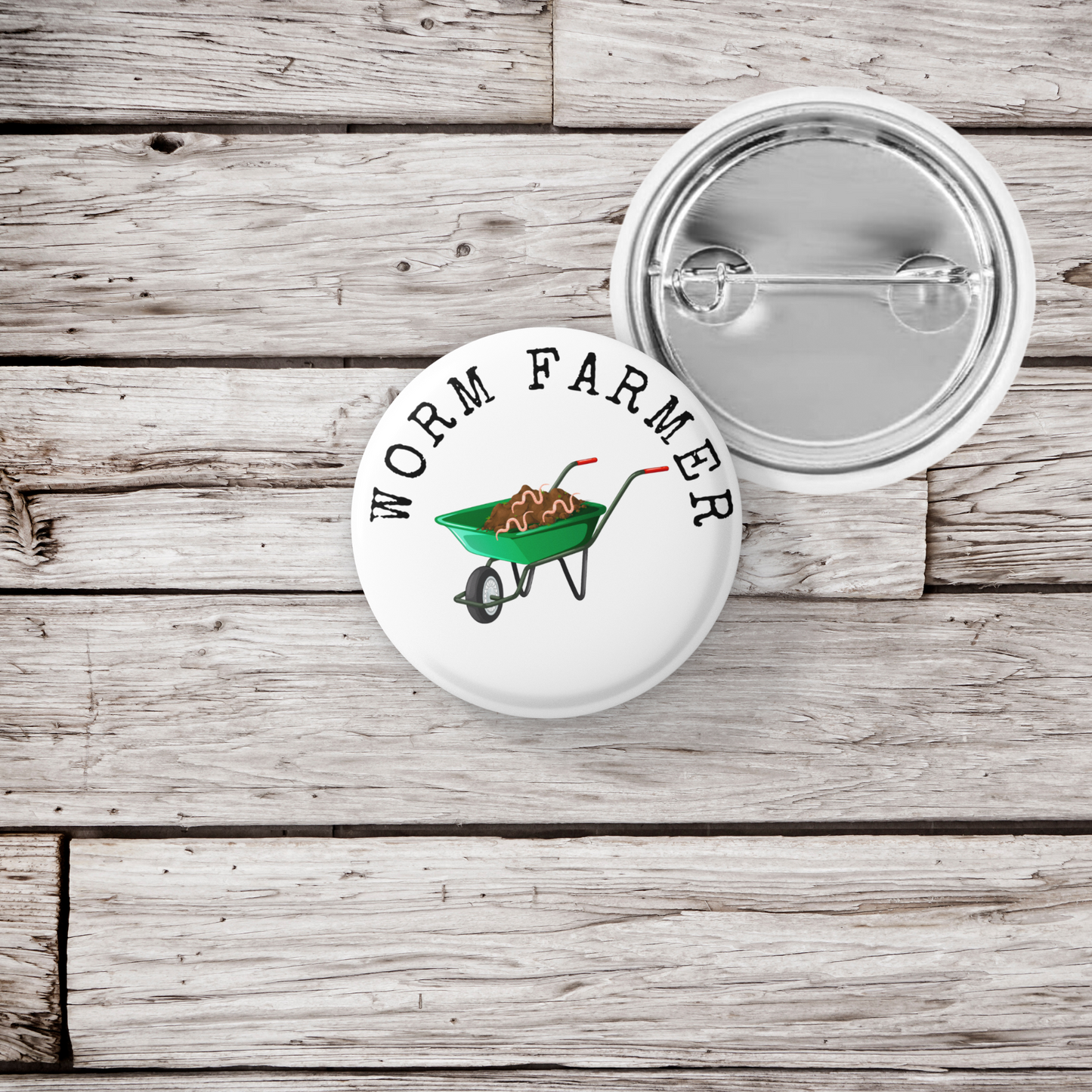 Worm Farmer Pin Back Button, Magnet, Keychain