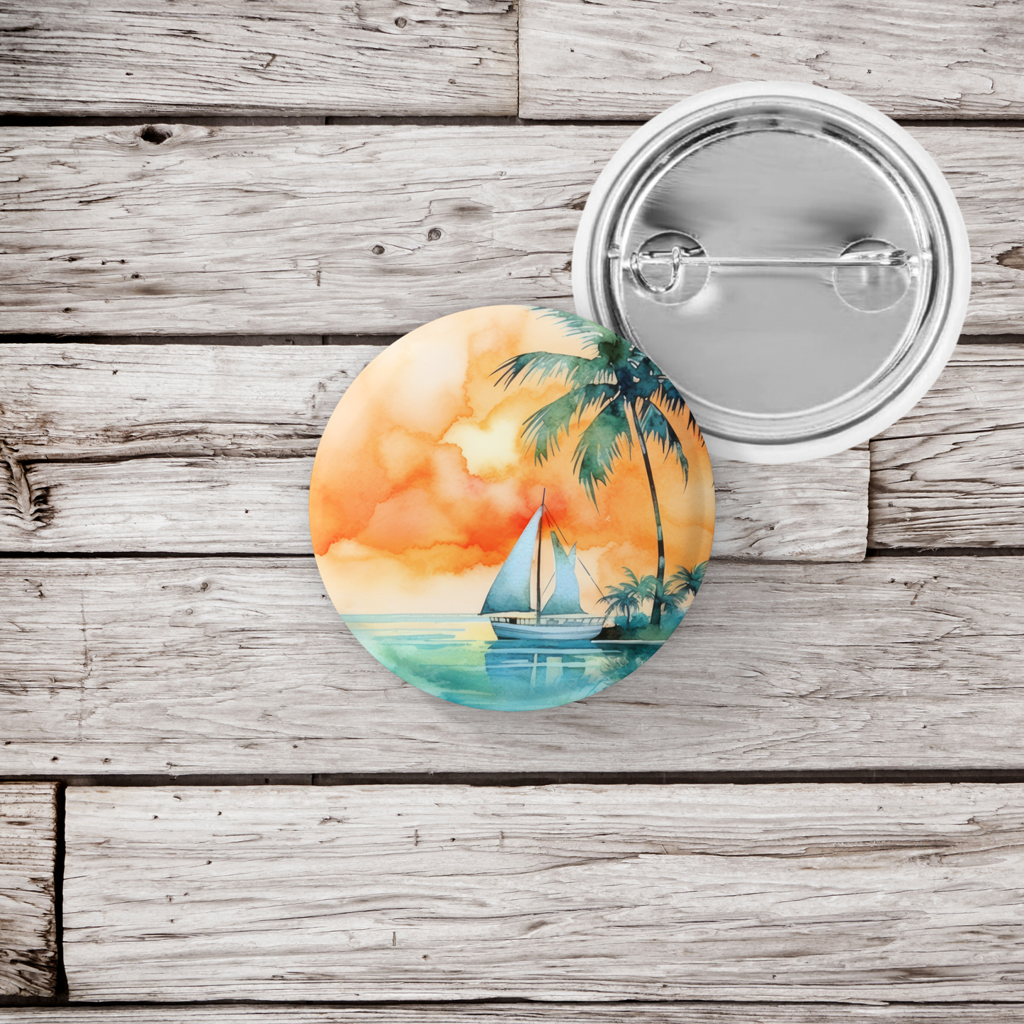 Ocean Sail Boat Pin Back Button, Magnet, Keychain