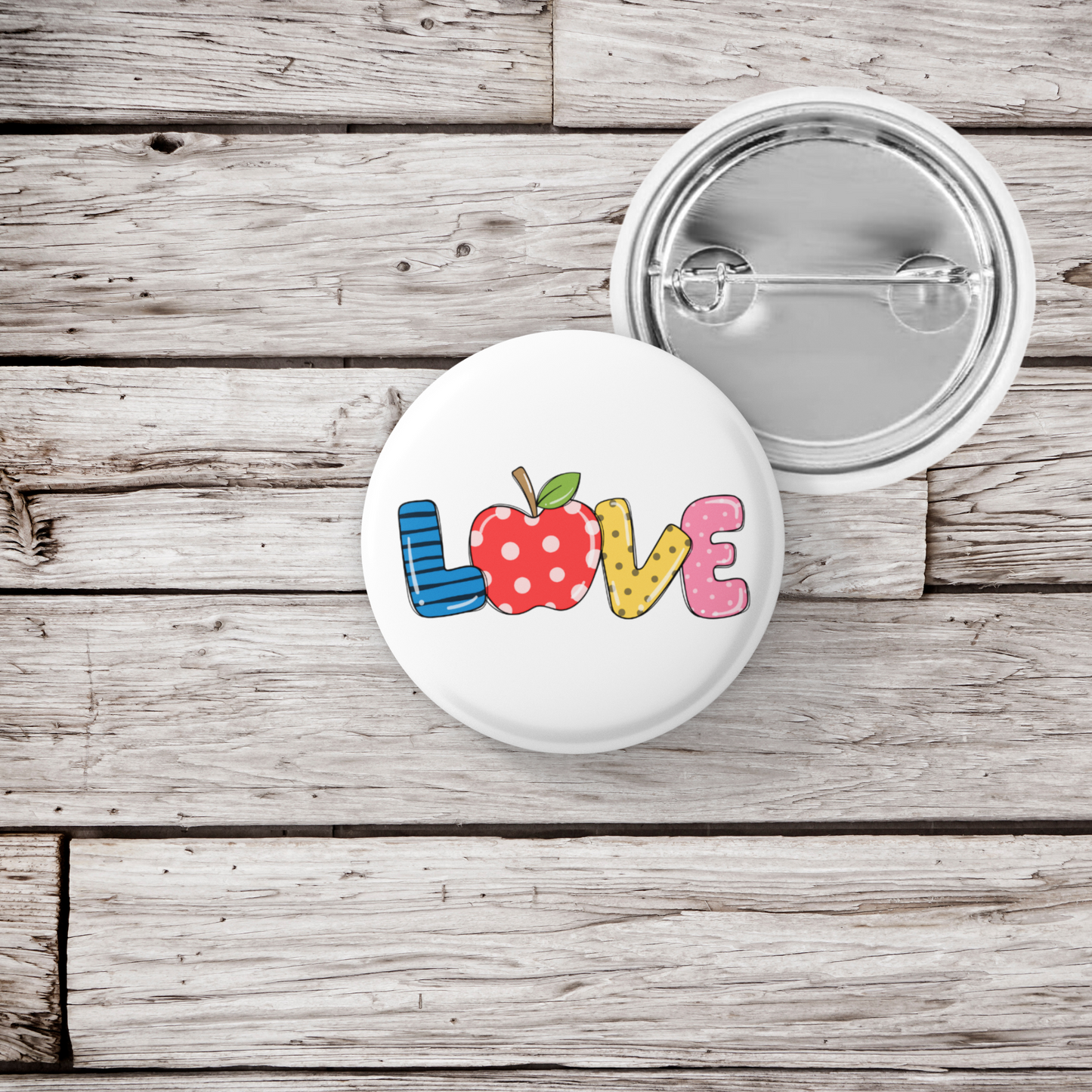 Teacher Love Pin Back Button, Magnet, Keychain