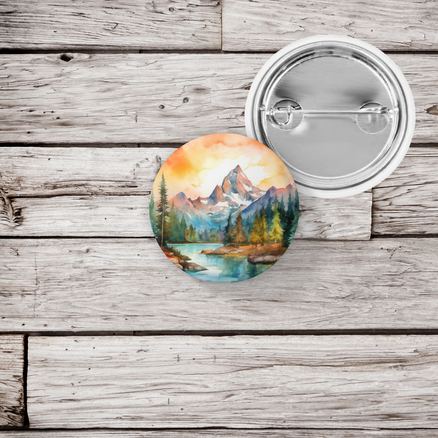 Mountain Forest 4 Pin Back Button, Magnet, Keychain