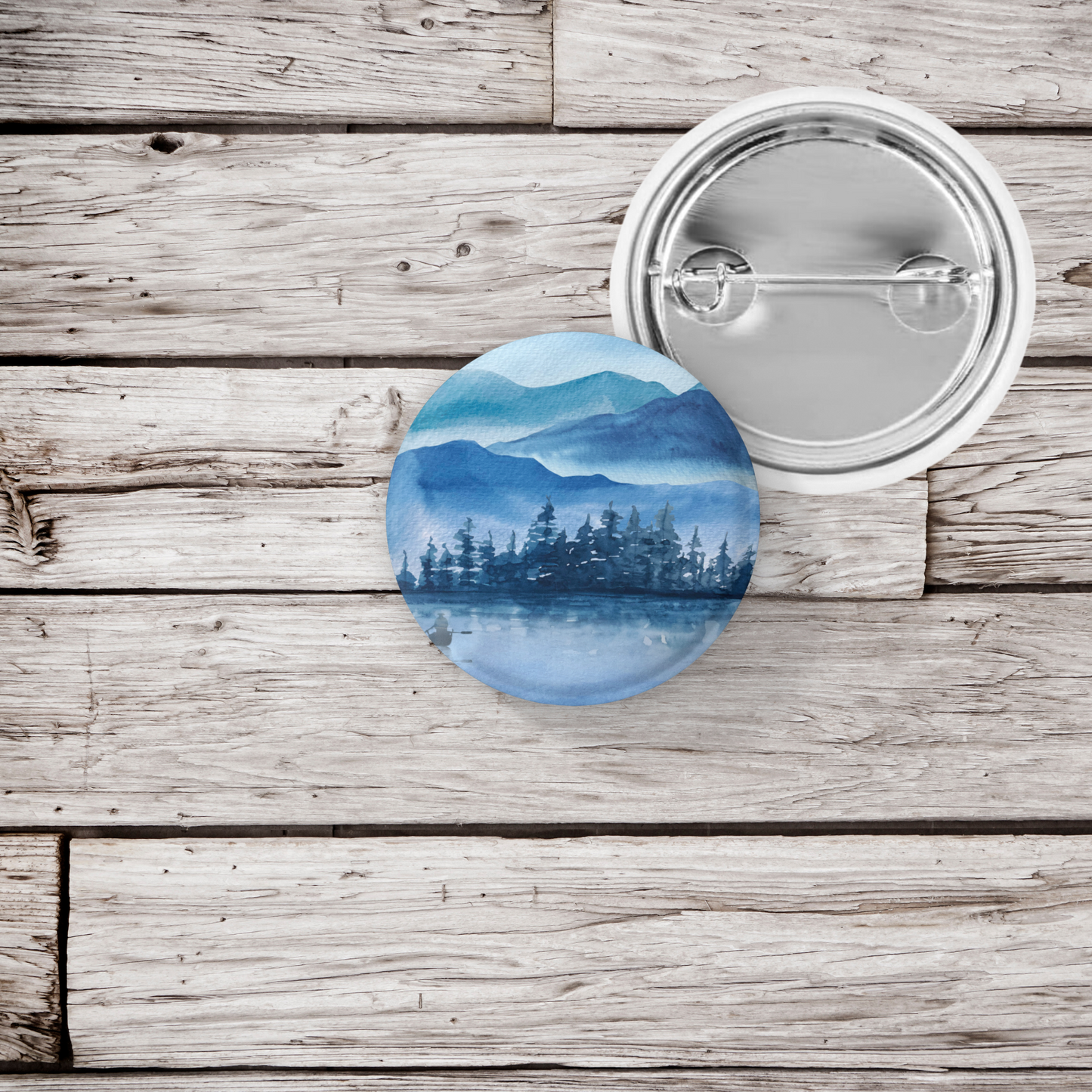 Blue Forest Lake Pin Pin Back Button, Magnet, Keychain