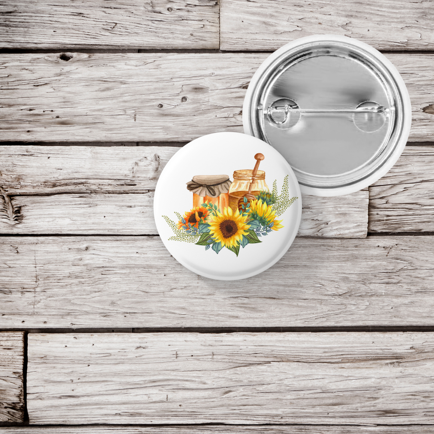 Sunflower Honey Pin Back Button, Magnet, Keychain