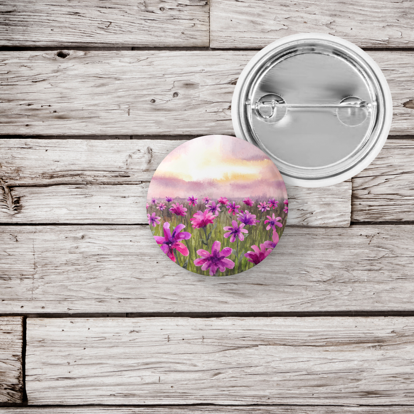 Wildflower Field 3 Pin Pin Back Button, Magnet, Keychain