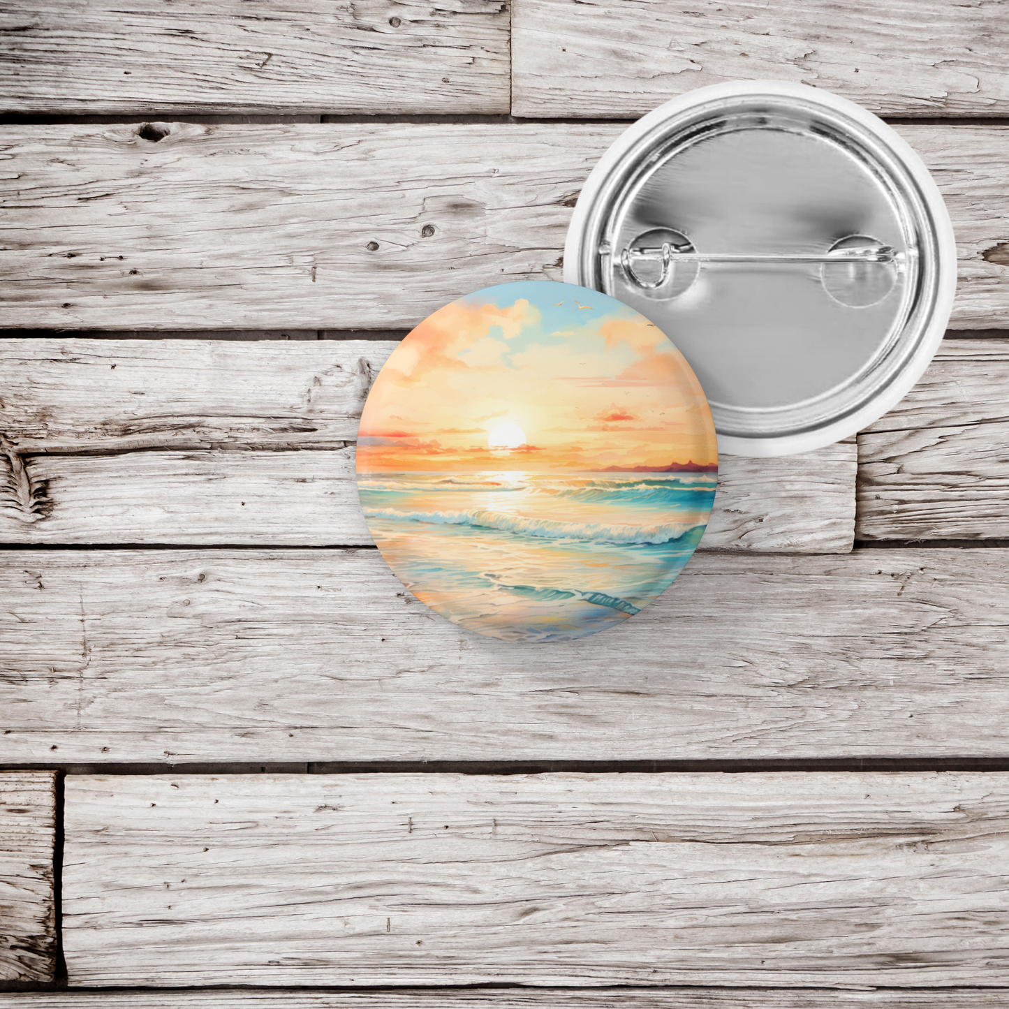 Beach Landscape 2 Pin Back Button, Magnet, Keychain