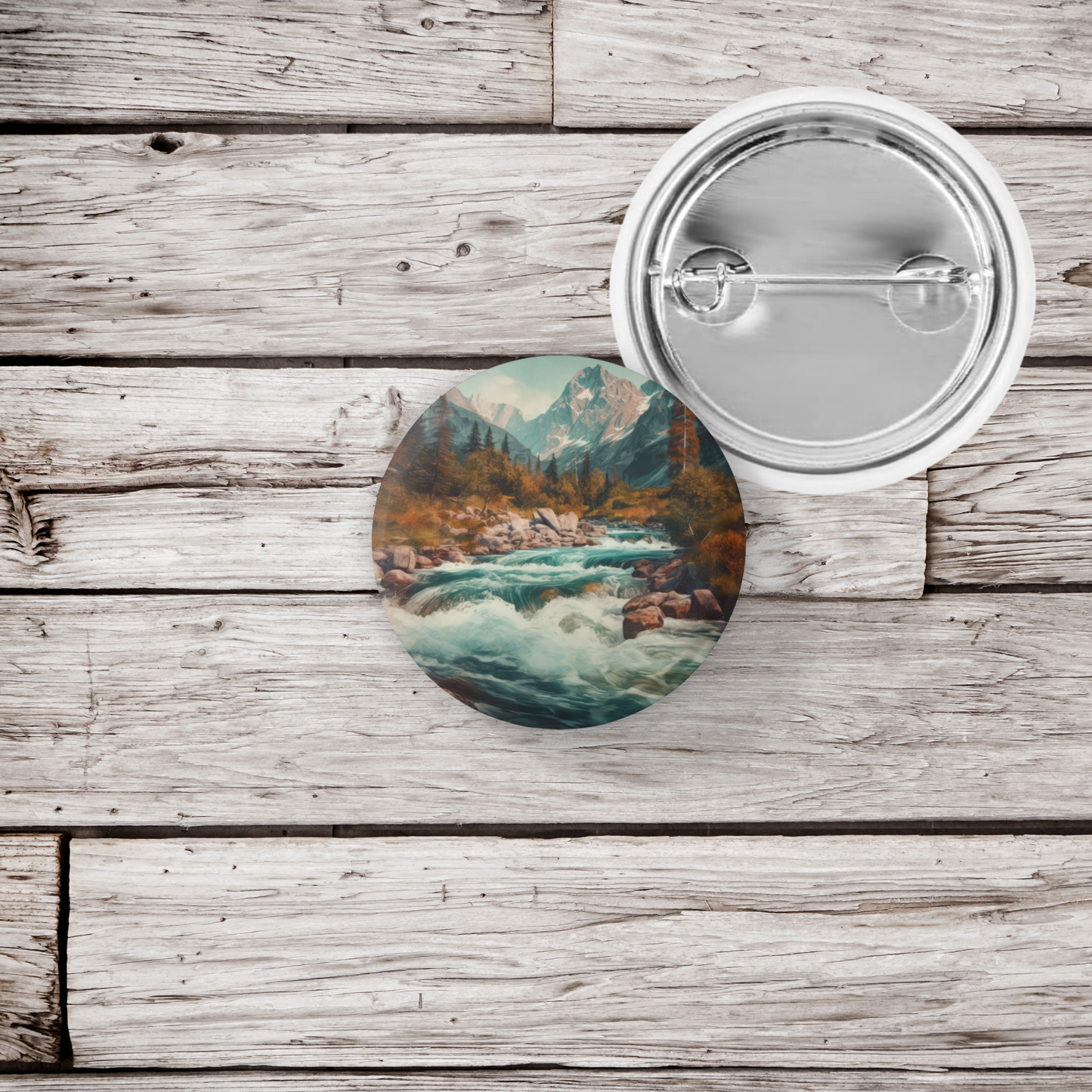 Rushing Water River 3 Pin Back Button, Magnet, Keychain