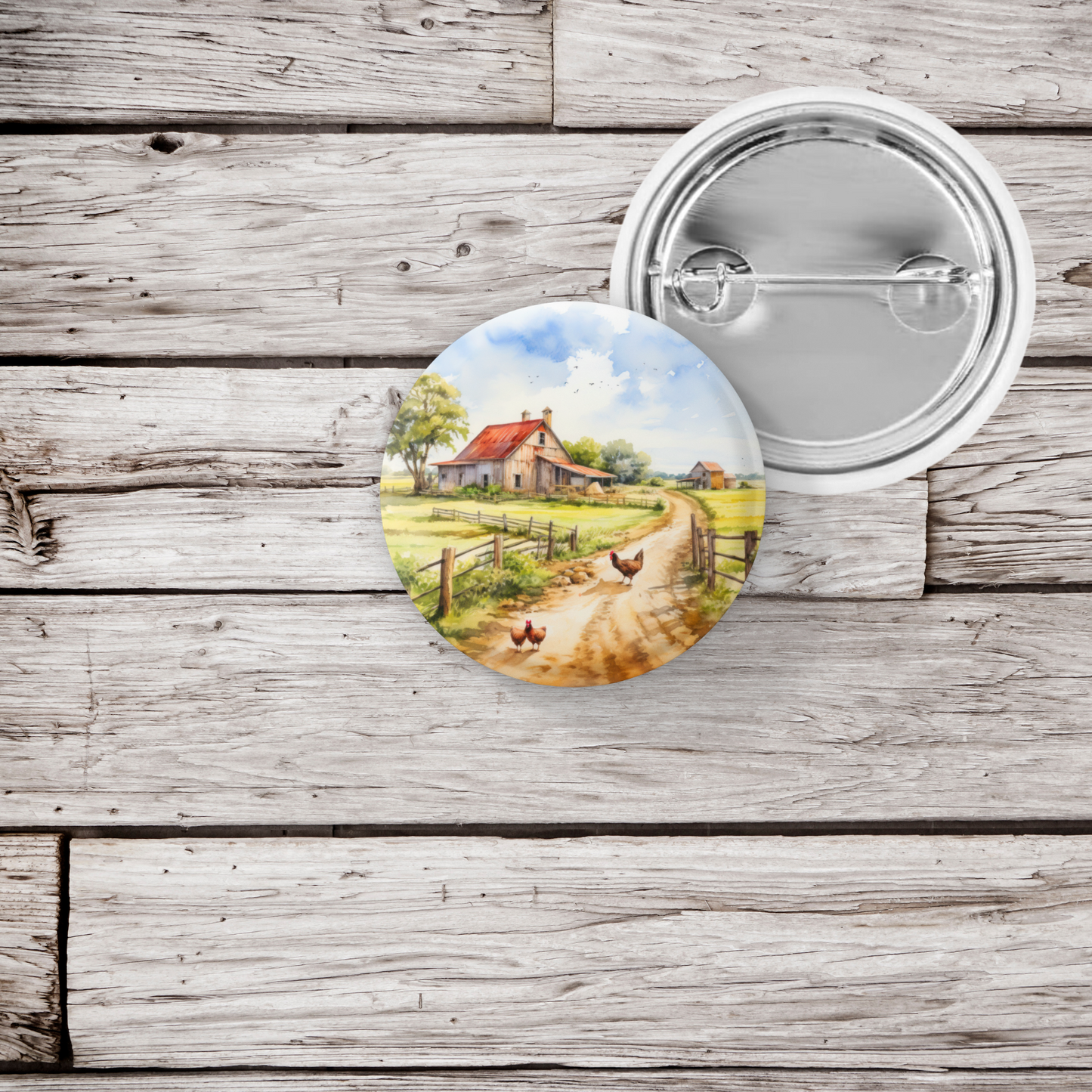 Farm Landscape 5 Pin Back Button, Magnet, Keychain