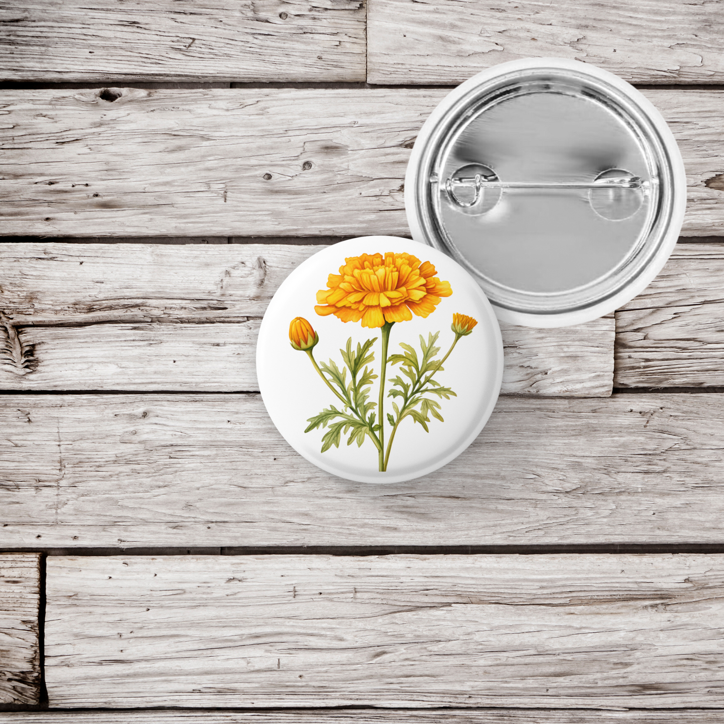 Marigold 3 Pin Pin Back Button, Magnet, Keychain