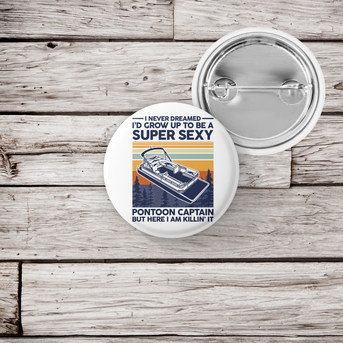 Pontoon Captain Pin Back Button, Magnet, Keychain