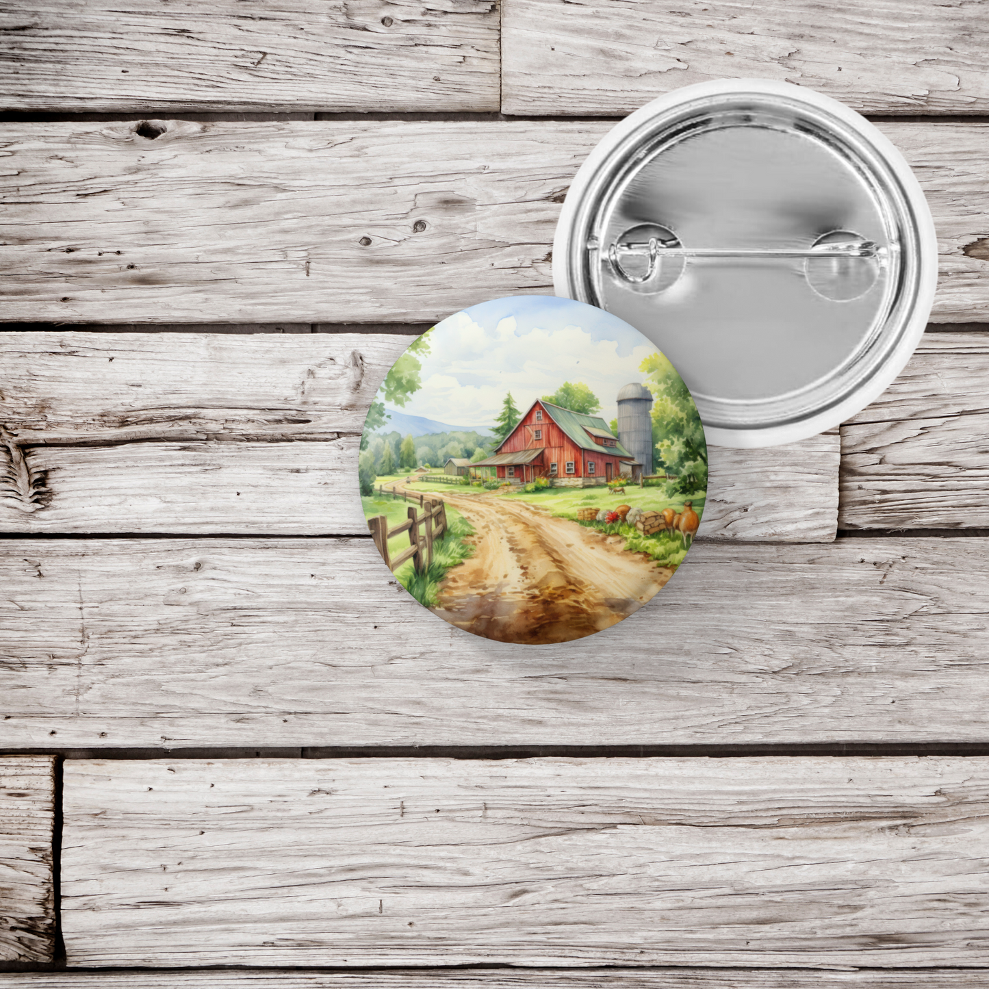 Farm Landscape 7 Pin Back Button, Magnet, Keychain