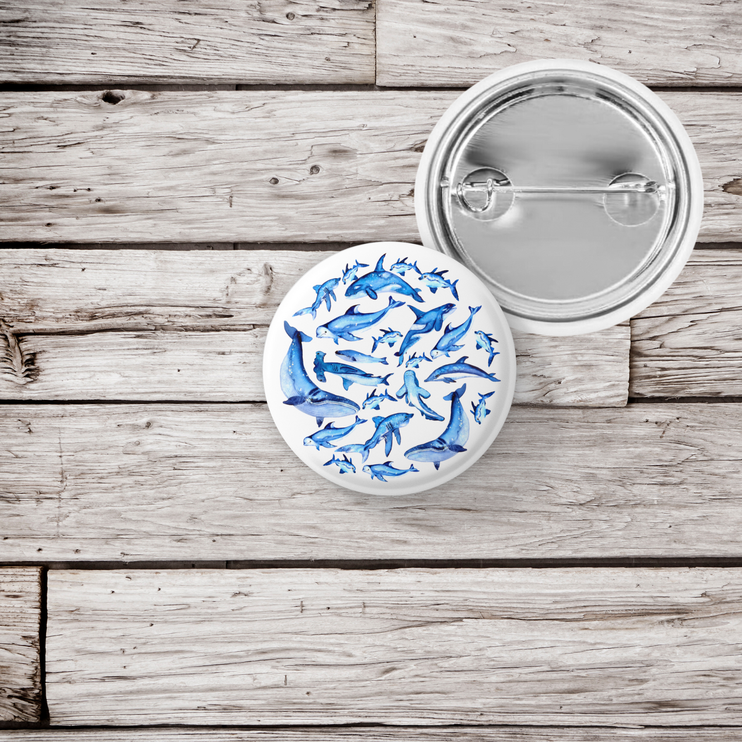 Whale and Shark Pin Back Button, Magnet, Keychain