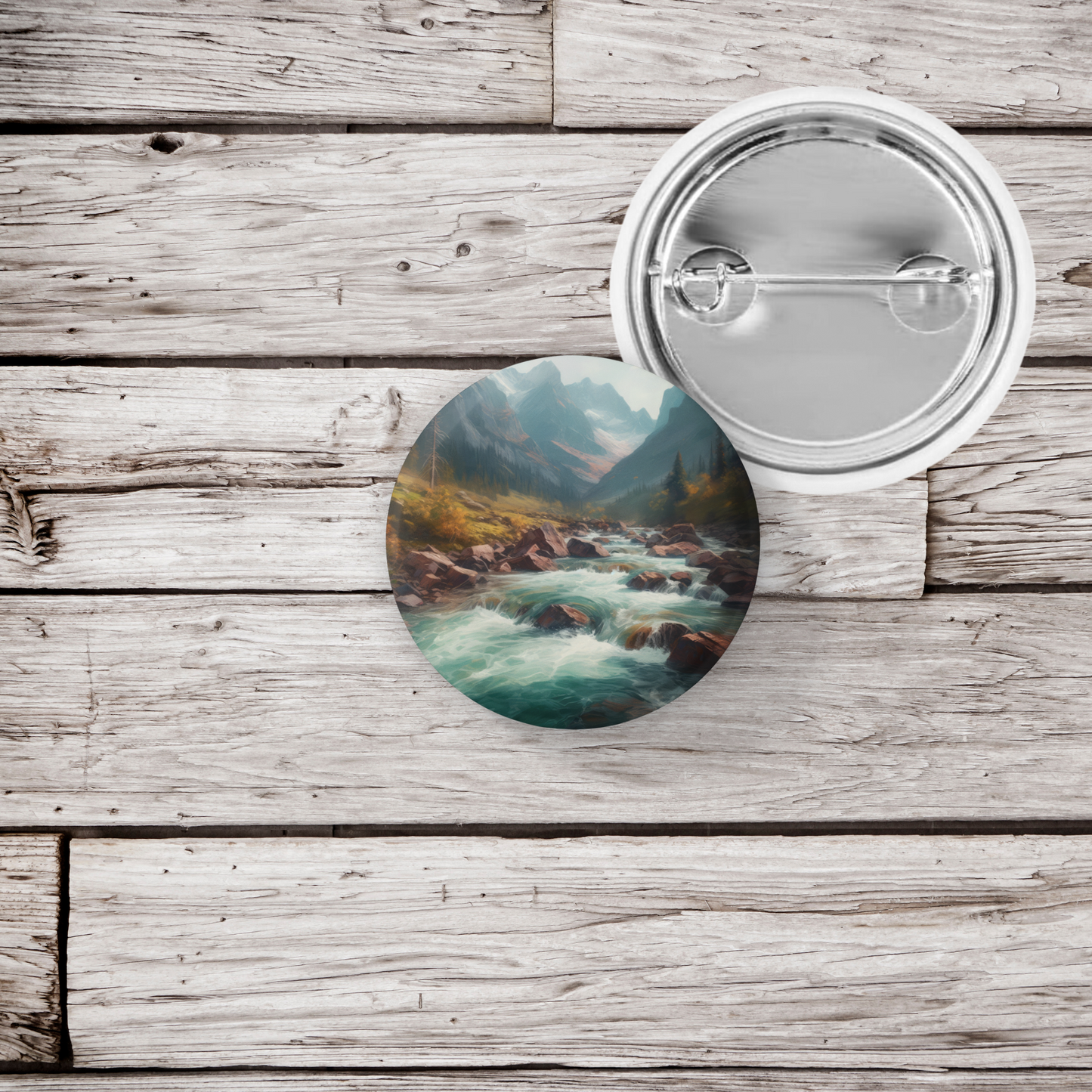 Rushing Water River 5 Pin Back Button, Magnet, Keychain