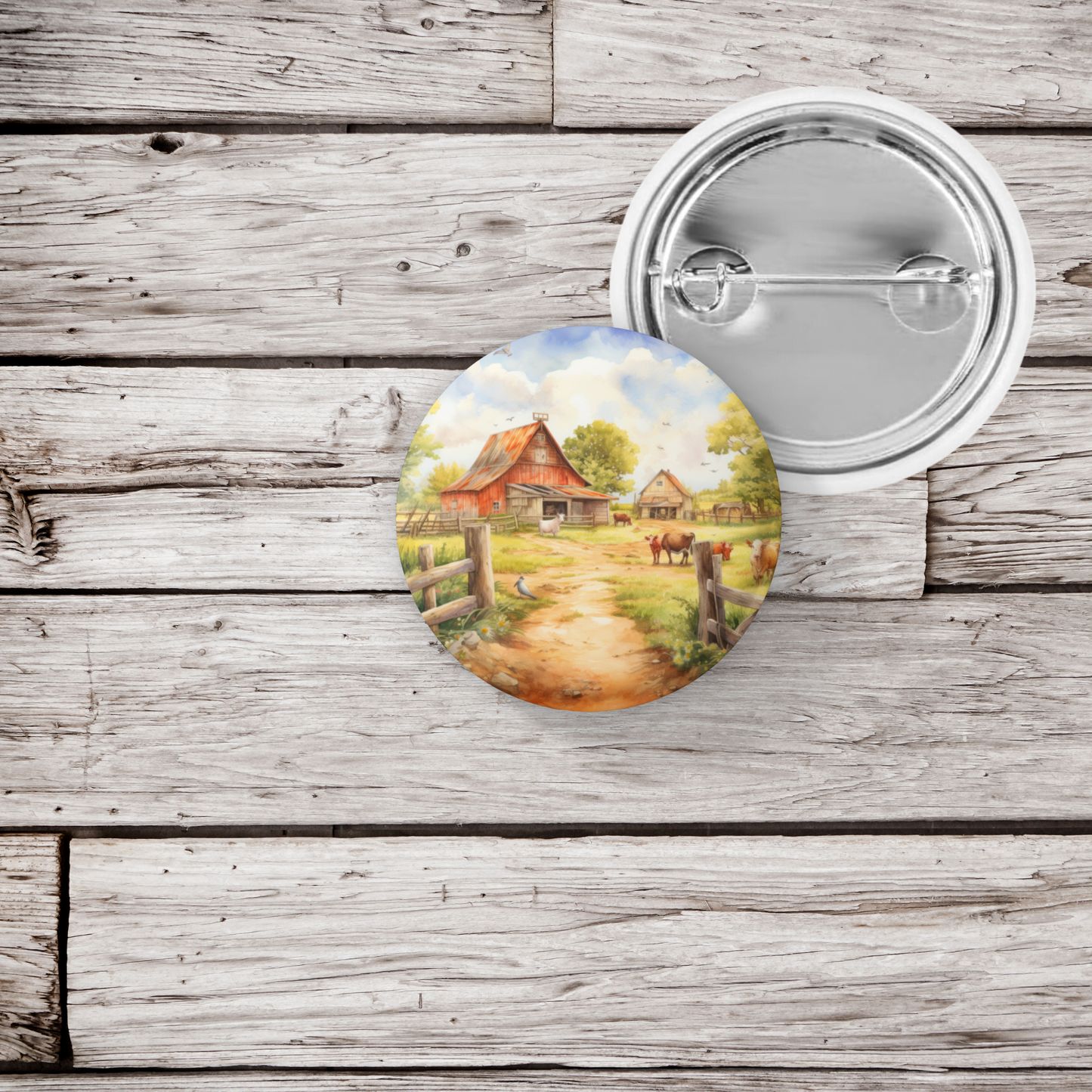 Farm Landscape 6 Pin Back Button, Magnet, Keychain