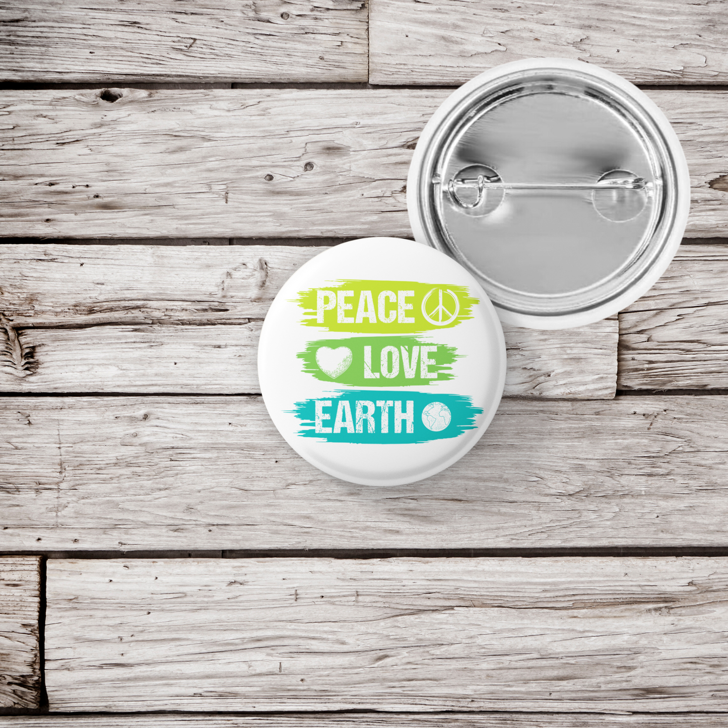 Peace Love Earth Pin Back Button, Magnet, Keychain