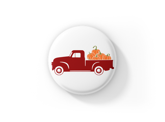 Pumpkin Truck Pin Back Button, Magnet, Keychain