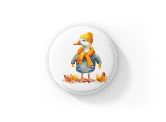 Autumn Duck Pin Back Button, Magnet, Keychain