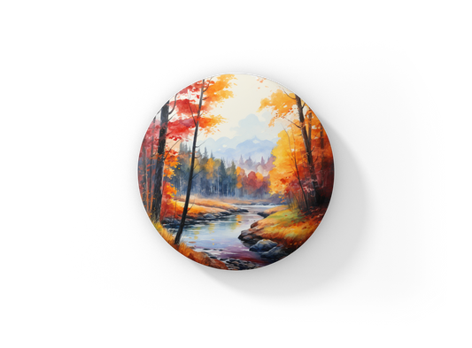 Fall Landscape Pin Back Button, Magnet, Keychain