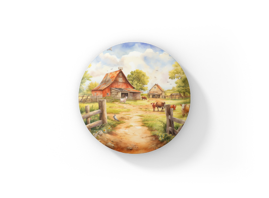 Farm Landscape 6 Pin Back Button, Magnet, Keychain