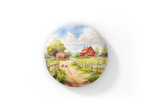 Farm Landscape 2 Pin Back Button, Magnet, Keychain
