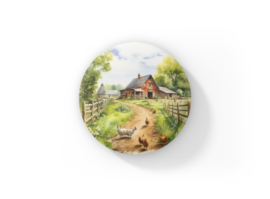 Farm Landscape 4 Pin Back Button, Magnet, Keychain