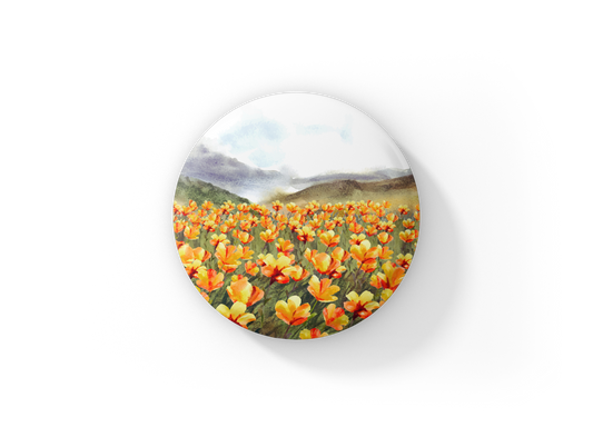 Wildflower Field 6 Pin Pin Back Button, Magnet, Keychain