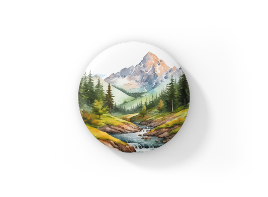 Mountain River 2 Pin Back Button, Magnet, Keychain