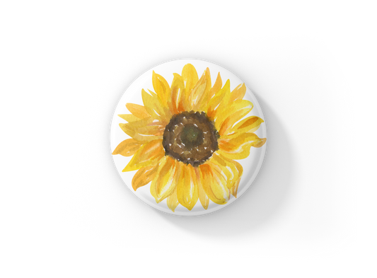 Sunflower Pin Pin Back Button, Magnet, Keychain