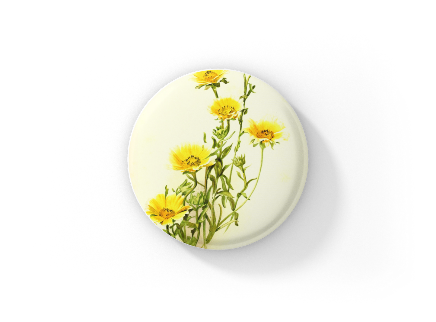 Yellow Flower Pin Back Button, Magnet, Keychain