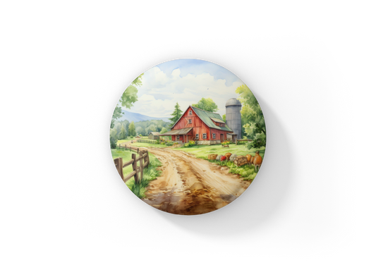 Farm Landscape 7 Pin Back Button, Magnet, Keychain
