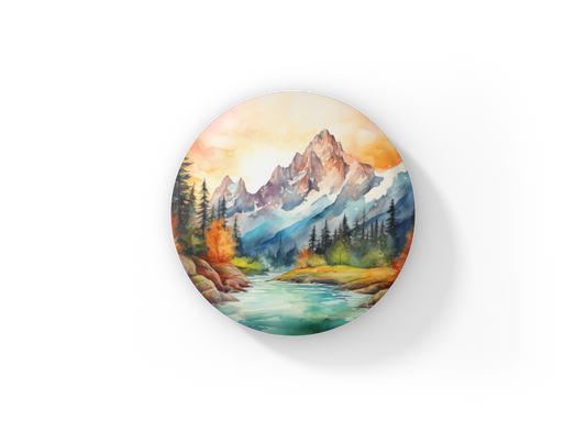 Mountain Forest 2 Pin Back Button, Magnet, Keychain