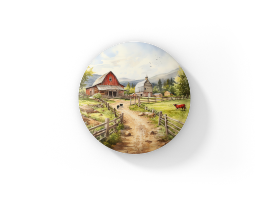 Farm Landscape 1 Pin Back Button, Magnet, Keychain