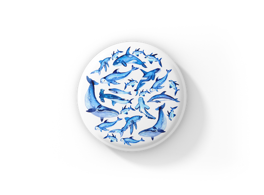 Whale and Shark Pin Back Button, Magnet, Keychain