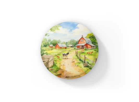 Farm Landscape 3 Pin Back Button, Magnet, Keychain
