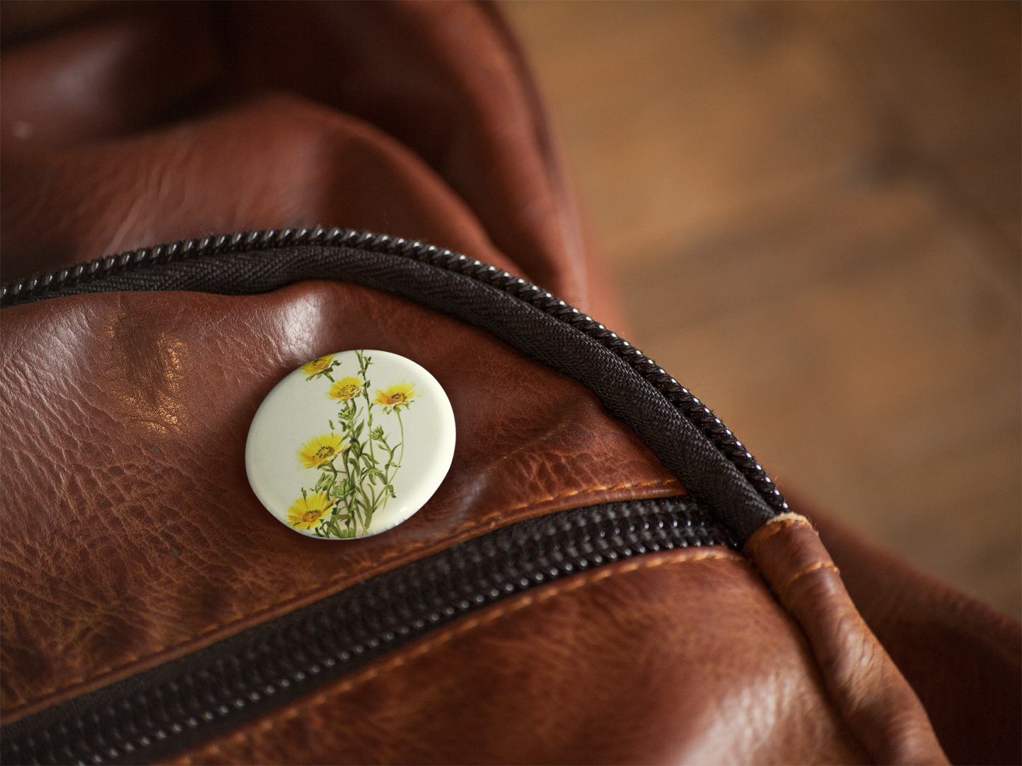 Yellow Flower Pin Back Button, Magnet, Keychain