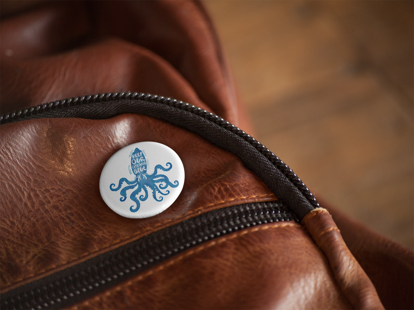 Keep Our Oceans Blue Pin Back Button, Magnet, Keychain