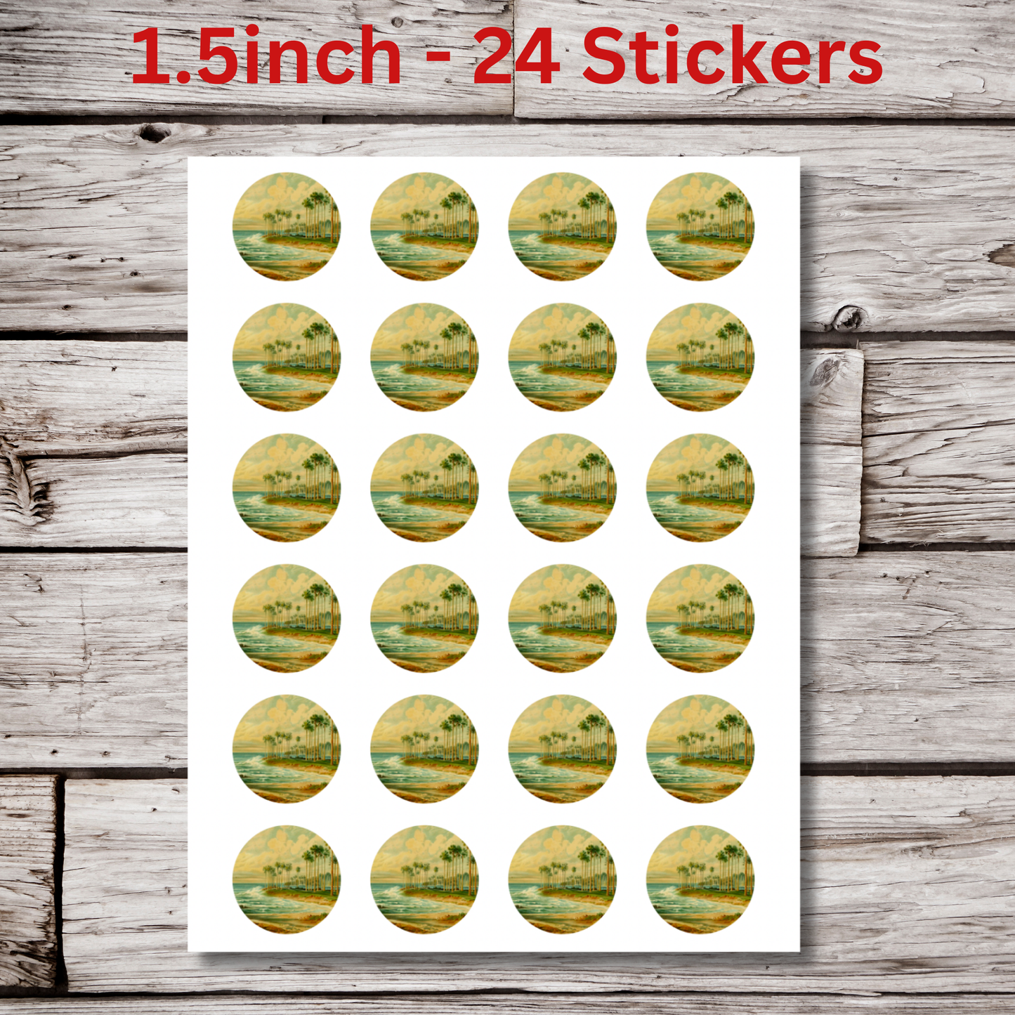 Beach Landscape Circle Sticker Sheet