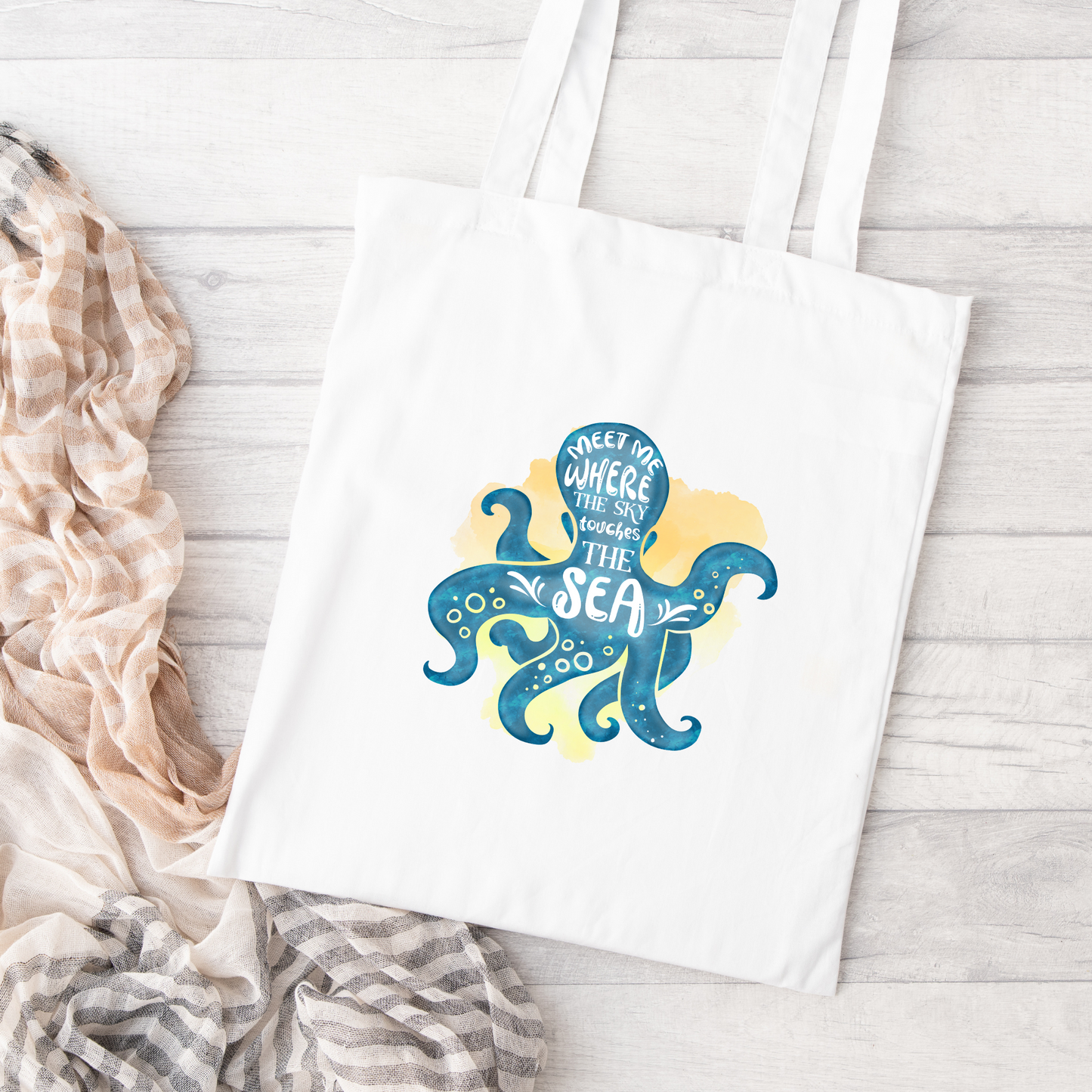 Meet Me Where The Sky Touches The Sea Tote Bag, Ocean Tote Bag, Reusable Tote Bag, Octopus Tote Bag